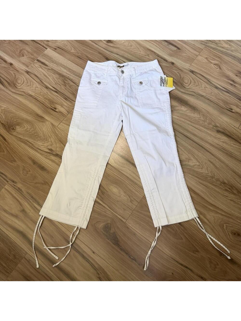Southpole Deadstock White Capri Pants Size 7 NWT Y2K Low Rise Tie Hem